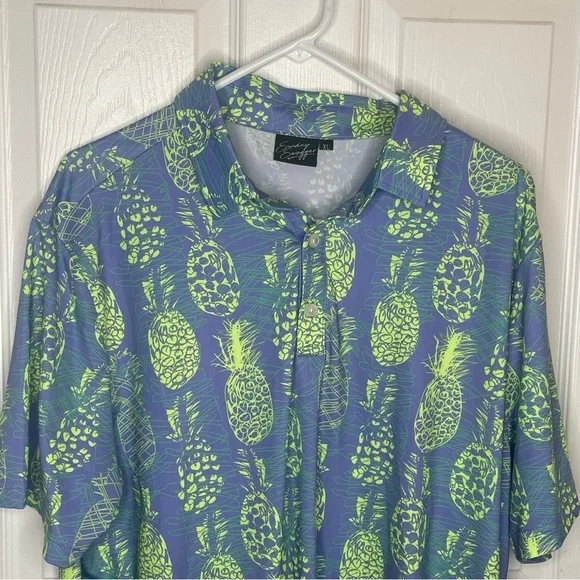 Sunday Swagger Tropical Thunder Golf Polo Neon Pineapple Novelty Print XL - Picture 3 of 8